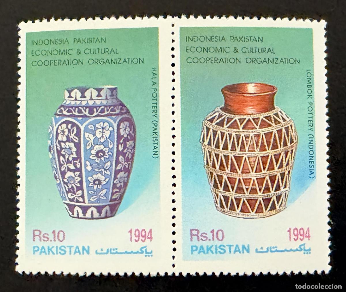 Sellos: Pakist&aacute;n 1994 Mi. 900-901 emisi&oacute;n conjunta Indonesia cer&aacute;mica Hala Lombok