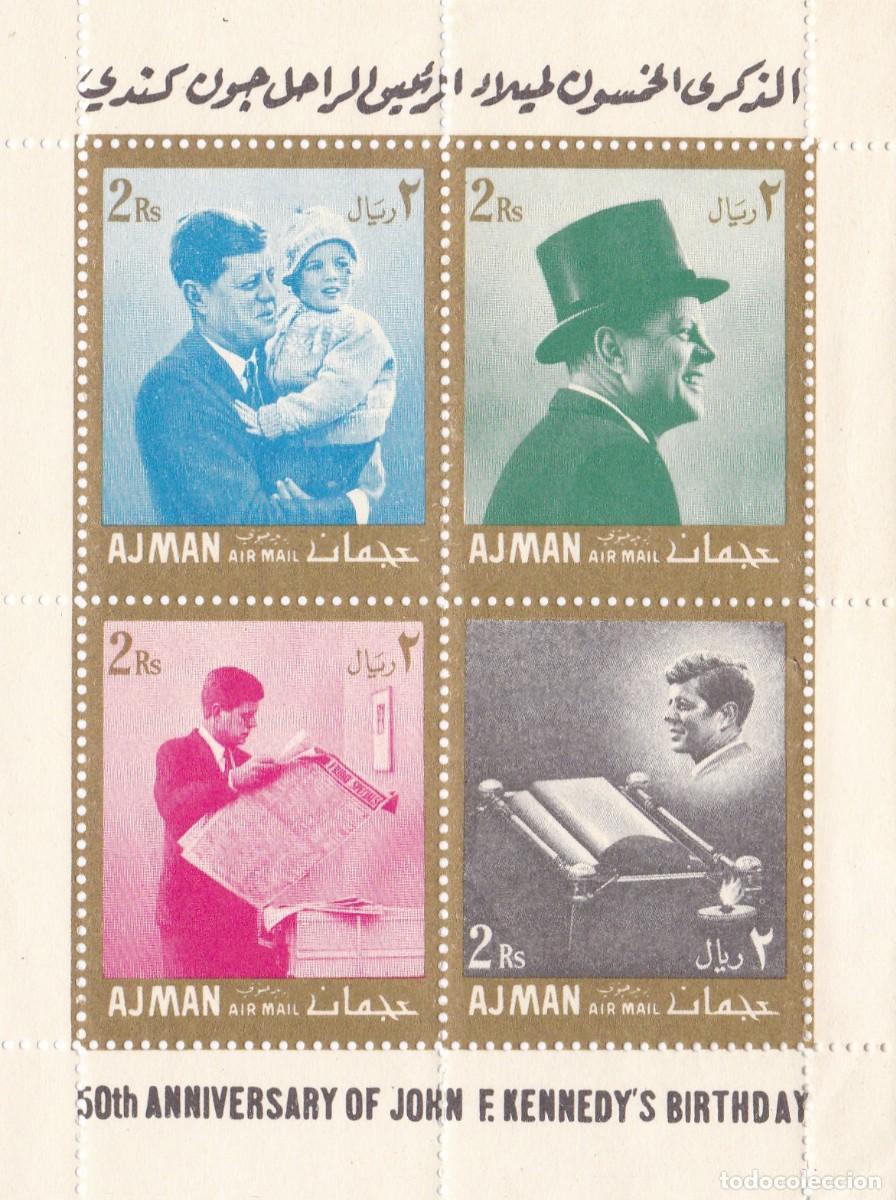 Stamps: Ajman. Pliego de sellos nuevos. 50 aniversario de John F. Kennedy. JFK