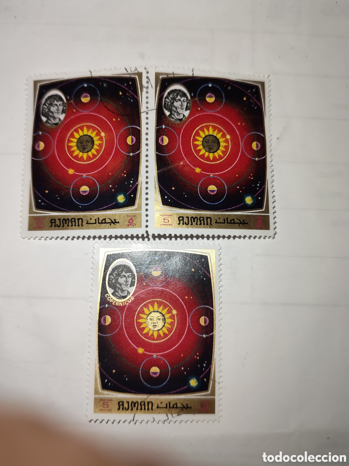 Sellos: 3 sellos de Ajman(Emiratos &Aacute;rabes) Copernico Astr&oacute;nomo y matem&aacute;tico polaco 1971