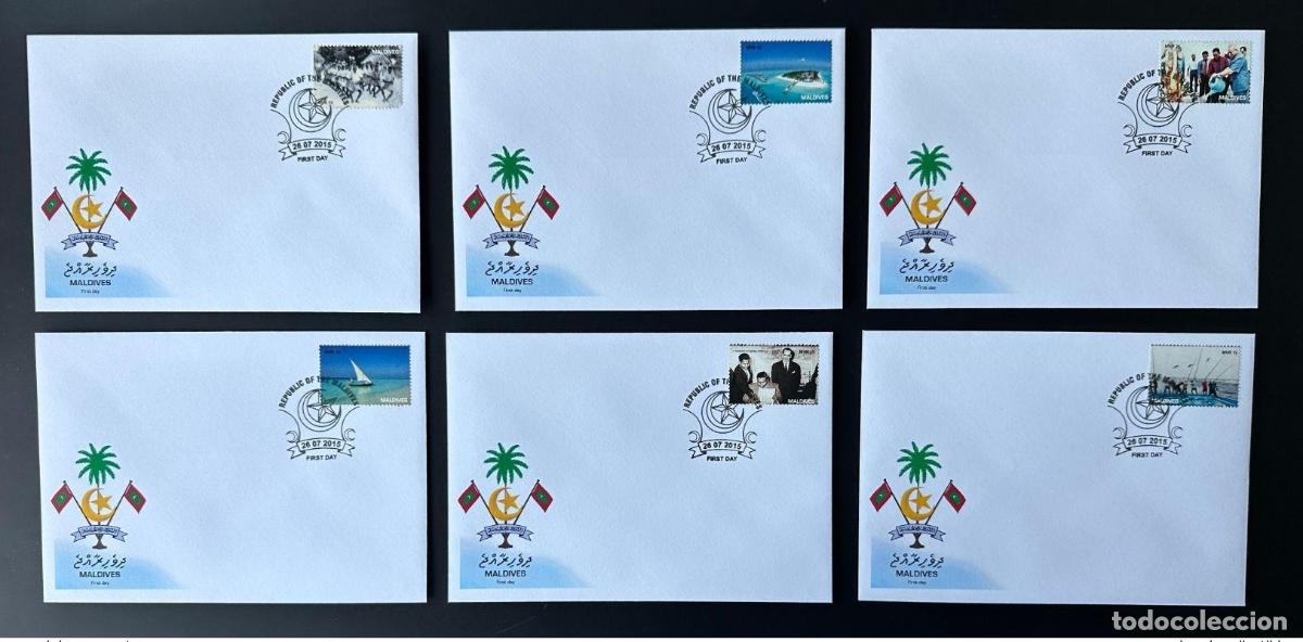 Sellos: Maldivas 2015 Mi. 5895 - 5900 FDC Independence 50 a&ntilde;os pescando Fischerei Fishing