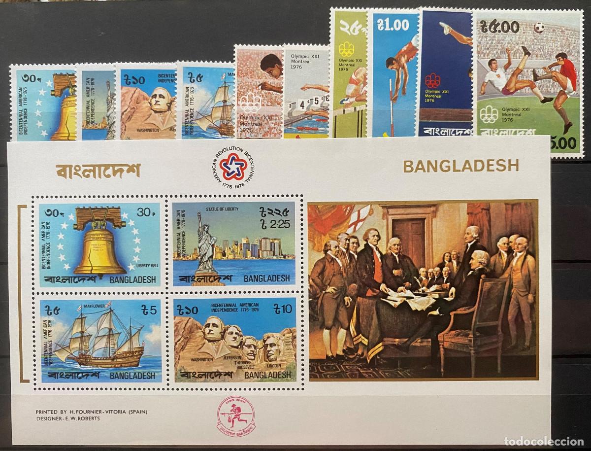 Sellos: Bangladesh 1976 Mi 74-77, 80-85 y BL2a MNH