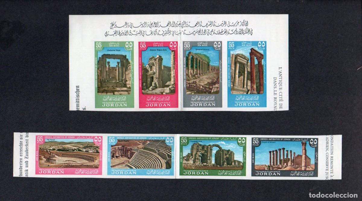 Sellos: JORDANIA 1965- ANTIG&Uuml;EDADES DE JERASH - SERIE COMPLETA 8v - SIN DENTAR, BLOQUES MNH NUEVOS.