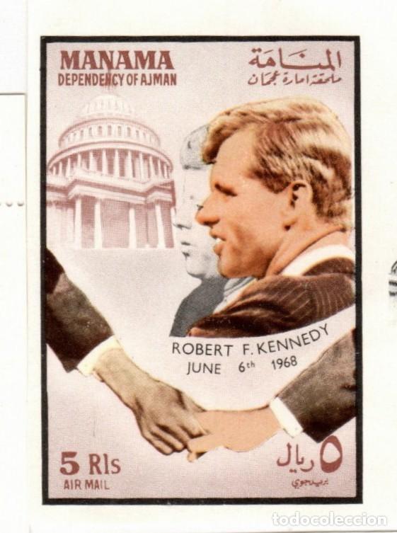 Sellos: Manama. Ajman. F. Kennedy. 1968. YT-No listado. Nuevo Matasello de Cortes&iacute;a.