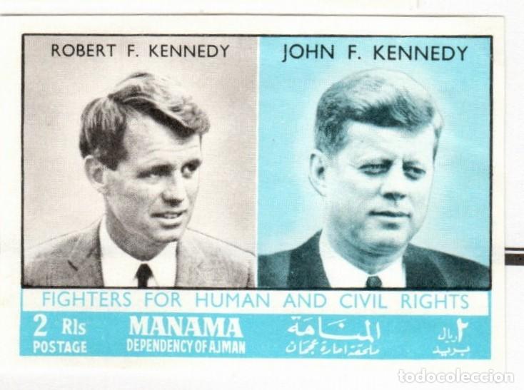 Stamps: Manama. Ajman. Robert y John F. Kennedy. 1968. YT-No listado. Nuevo Matasello de Cortes&iacute;a.