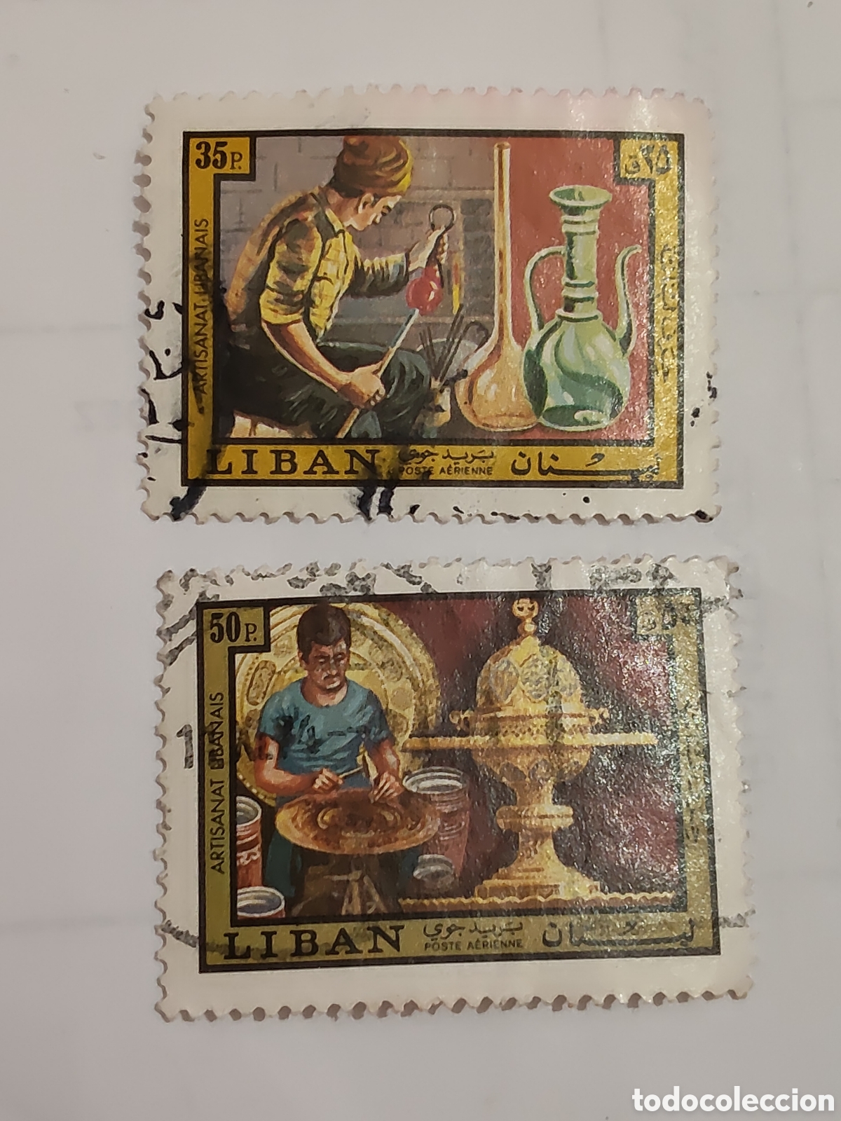 Sellos: 2 sellos del L&iacute;bano artesan&iacute;a tradicional 1973