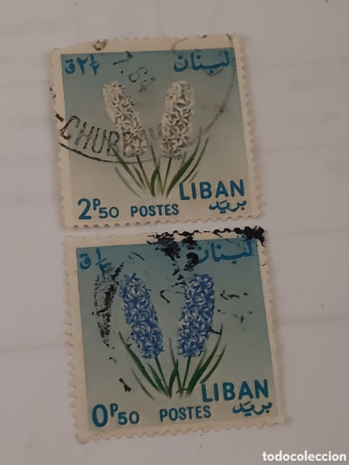 Sellos: 2 sellos del L&iacute;bano Flora flores 1964