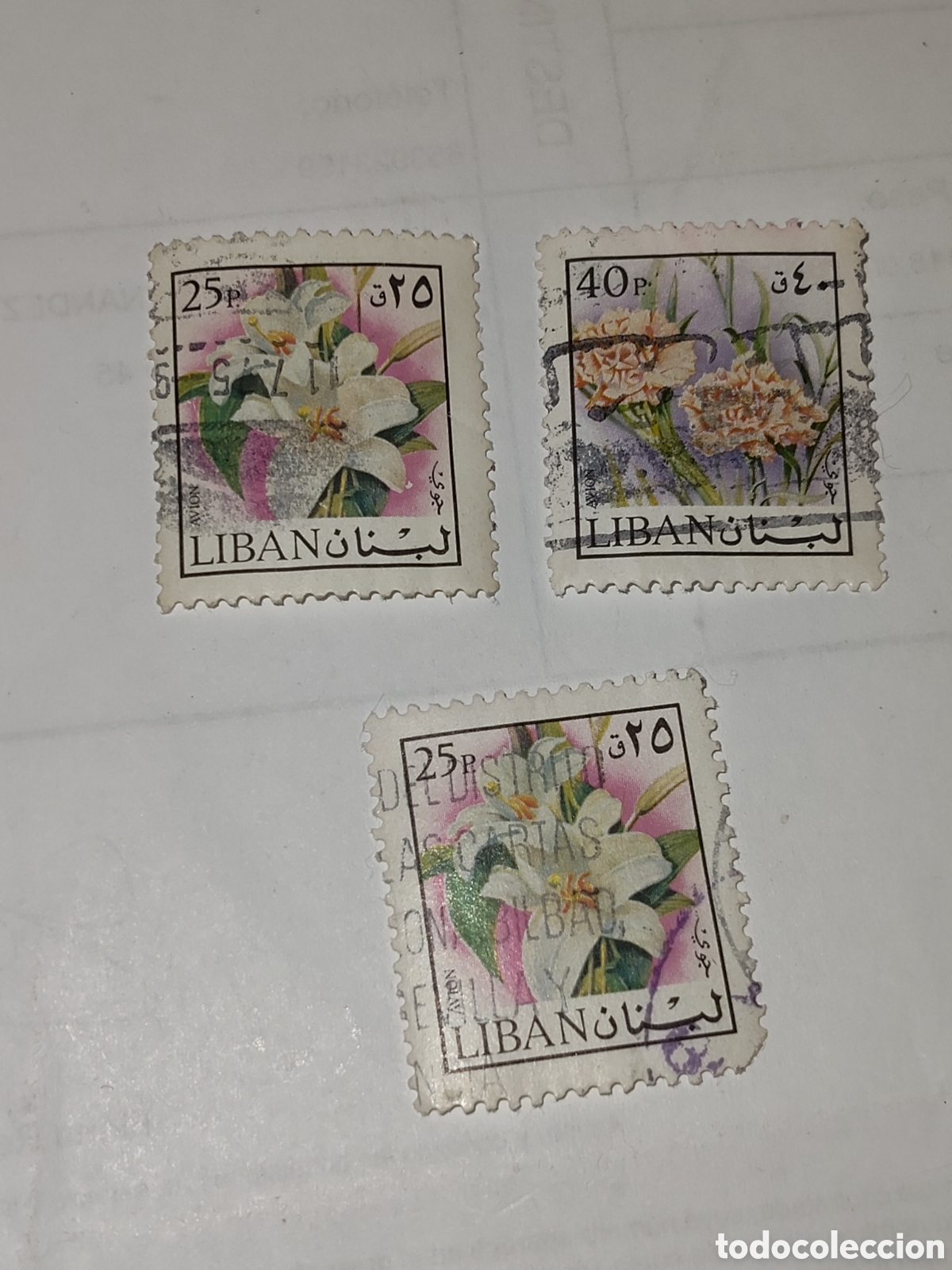 Sellos: 3 sellos del L&iacute;bano Flora Flores Lirio 1973