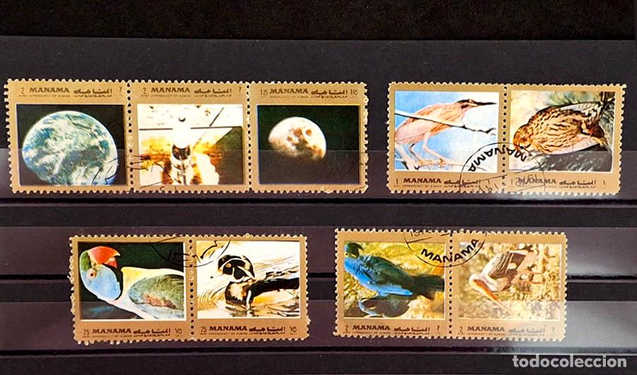 Stamps: 9 sellos de Manama - Fauna y aves