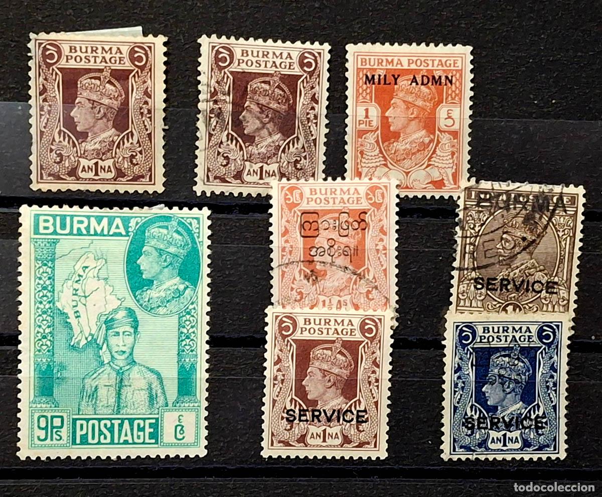 Sellos: 1938-1945, 8 sellos de Birmania - Burma