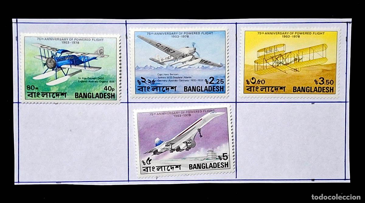 Sellos: 1978, Bangladesh 75 aniversario del primer vuelo a motor, 4 sellos