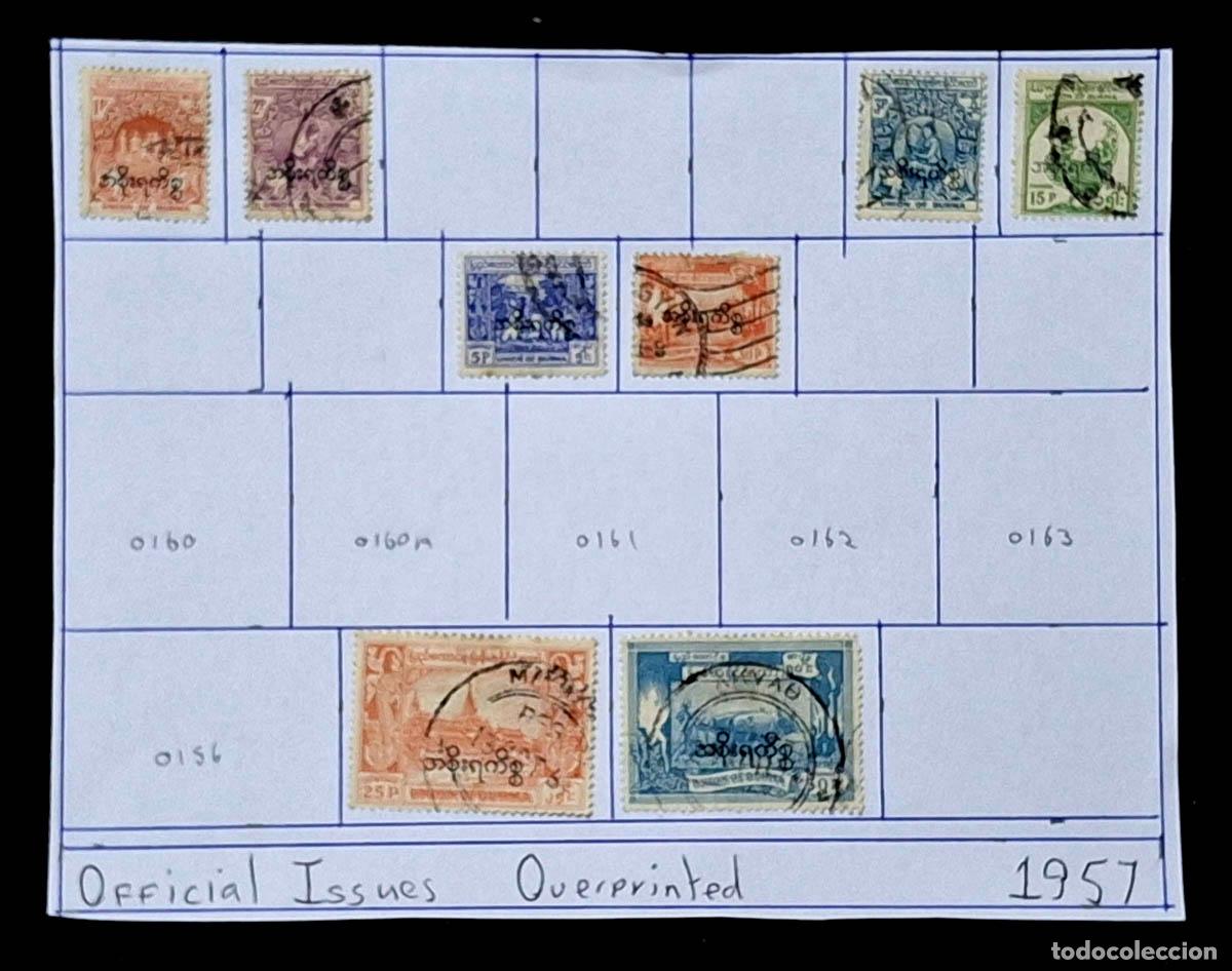 Sellos: 1957, 8 sellos de Burma - Birmania - sobrecargados