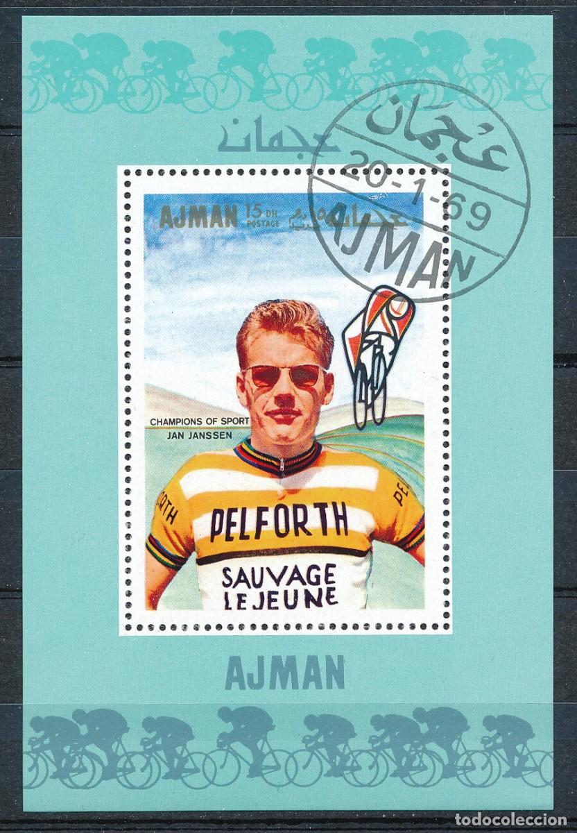 Sellos: AJMAN 1969 SHEET USED MNH DELUXE JAN JANSSEN CYCLING CICLISMO CYCLISME CICLISTAS CYCLISTS DEPORTES