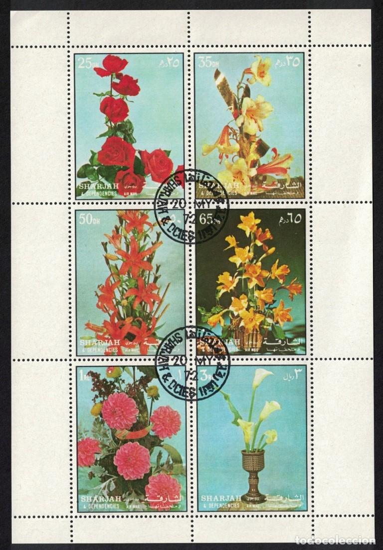 Sellos: SHARJAH 1972 SHEET USED MNH FLORES FLOWERS FLEURS FIORI BLUMEN