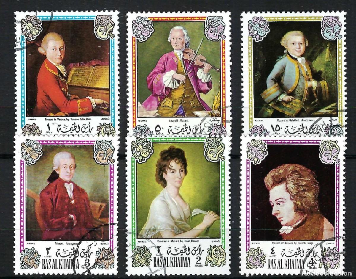 Sellos: RAS AL-KHAIMAH 1972 6 STAMPS USED MNH AMADEUS MOZART COMPOSERS COMPOSITORES COMPOSITEURS KOMPONISTEN