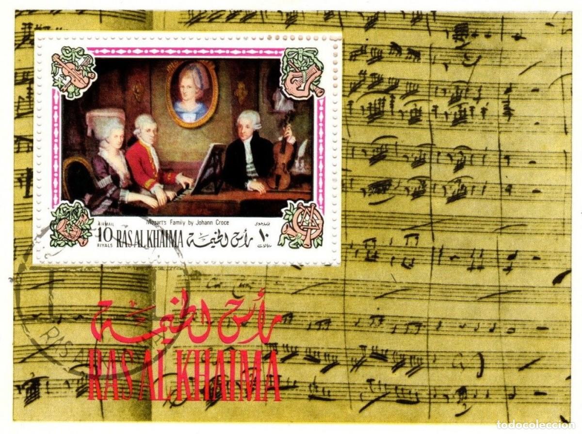 Sellos: RAS AL-KHAIMAH 1972 SHEET USED MNH AMADEUS MOZART COMPOSERS COMPOSITORES COMPOSITEURS KOMPONISTEN