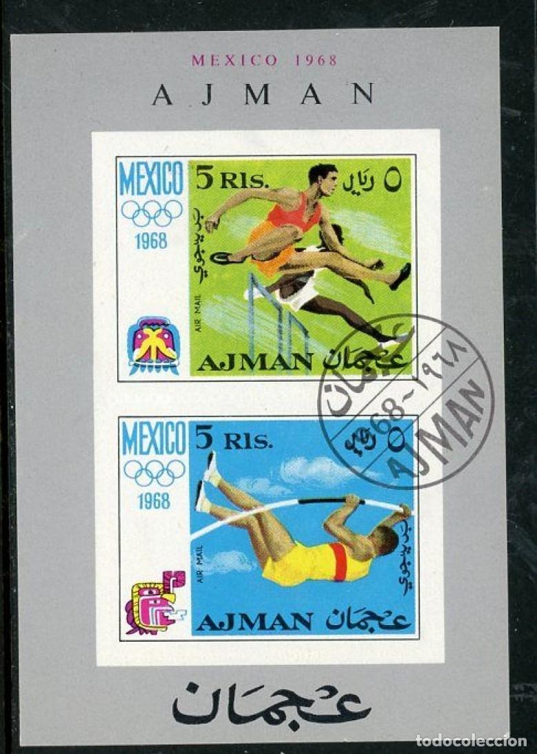 Sellos: AJMAN 1968 SHEET USED MNH PERF MEXICO OLYMPIC GAMES JEUX OLYMPIQUES JUEGOS OLIMPICOS DEPORTES SPORTS