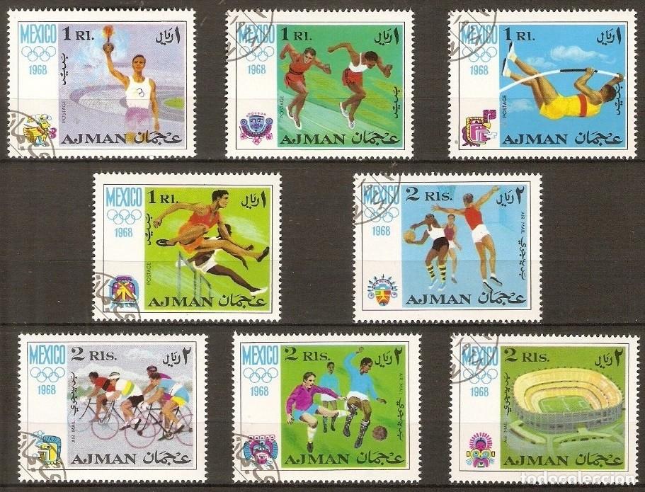 Sellos: AJMAN 1968 8 STAMPS USED MNH MEXICO OLYMPIC GAMES JEUX OLYMPIQUES JUEGOS OLIMPICOS DEPORTES SPORTS