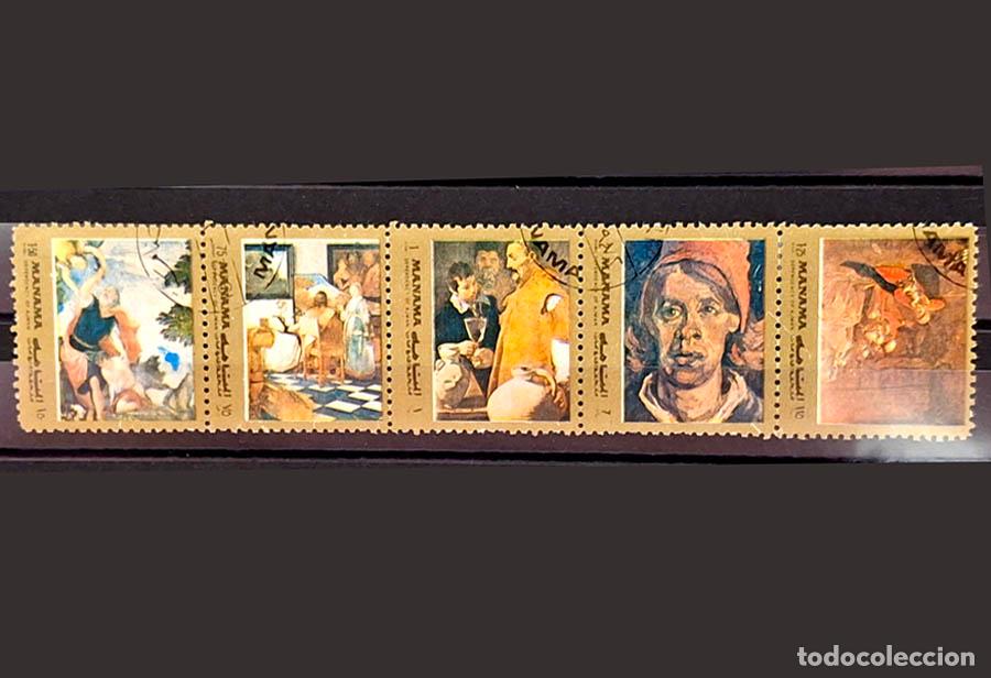 Stamps: 6 sellos de Manama - Arte y pintura
