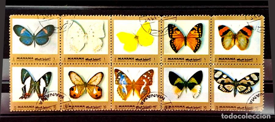 Sellos: 10 sellos de Manama - Mariposas