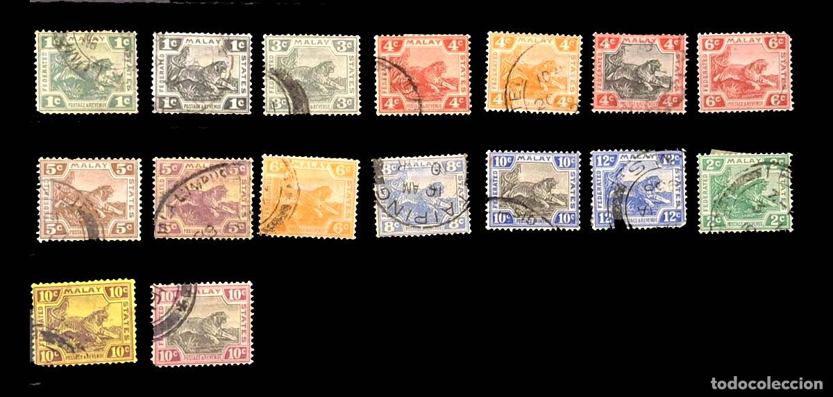 Sellos: 16 sellos Estados Federados Malayos (Federated Malay States) 1900-1934