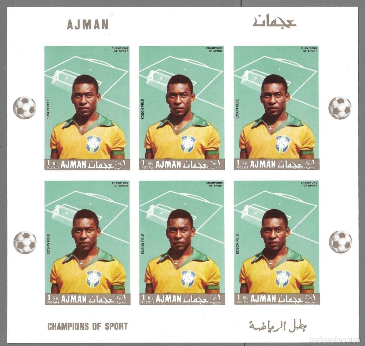 Sellos: AJMAN 1968 SHEET MNH IMPERF PELE CAMPEONES DEL DEPORTE FUTBOL FOOTBALL SOCCER SPORTS DEPORTES