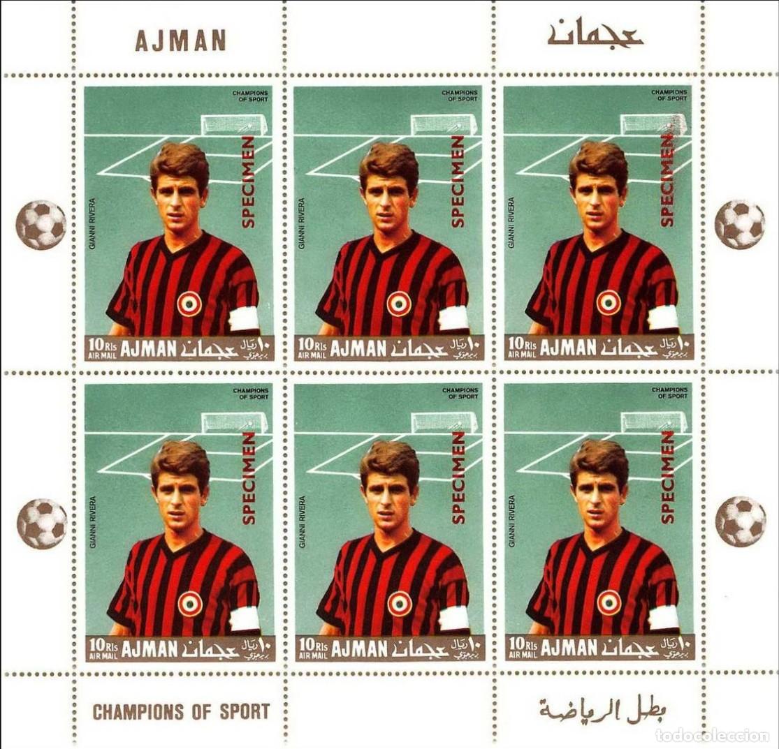 Sellos: AJMAN 1968 SHEET MNH SPECIMEN GIANNI RIVERA CAMPEONES DEL DEPORTE FUTBOL FOOTBALL SOCCER DEPORTES
