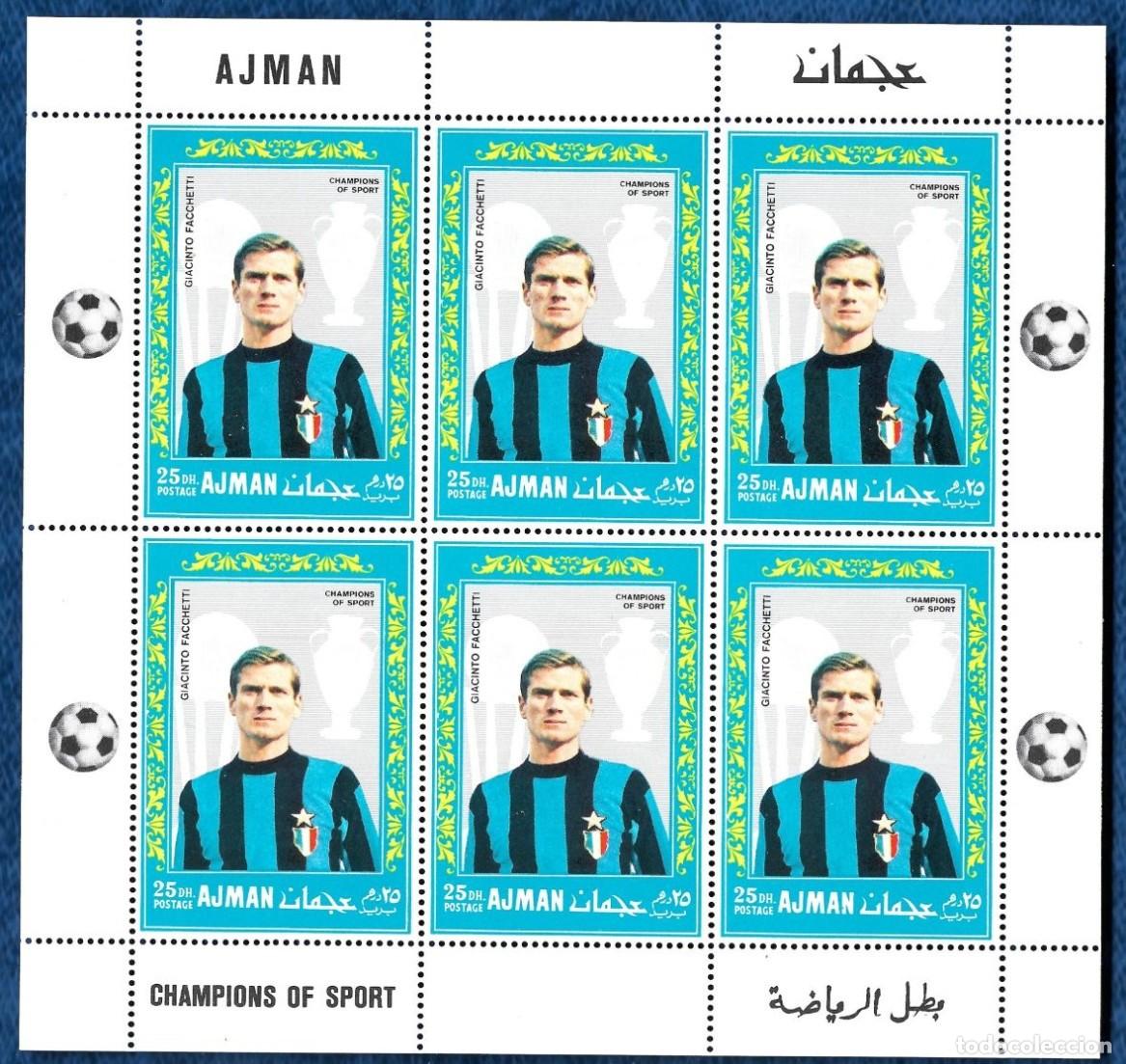 Sellos: AJMAN 1968 SHEET MNH GIACINTO FACCHETTI INTER DE MILAN CAMPEONES DEL DEPORTE FUTBOL FOOTBALL SPORTS