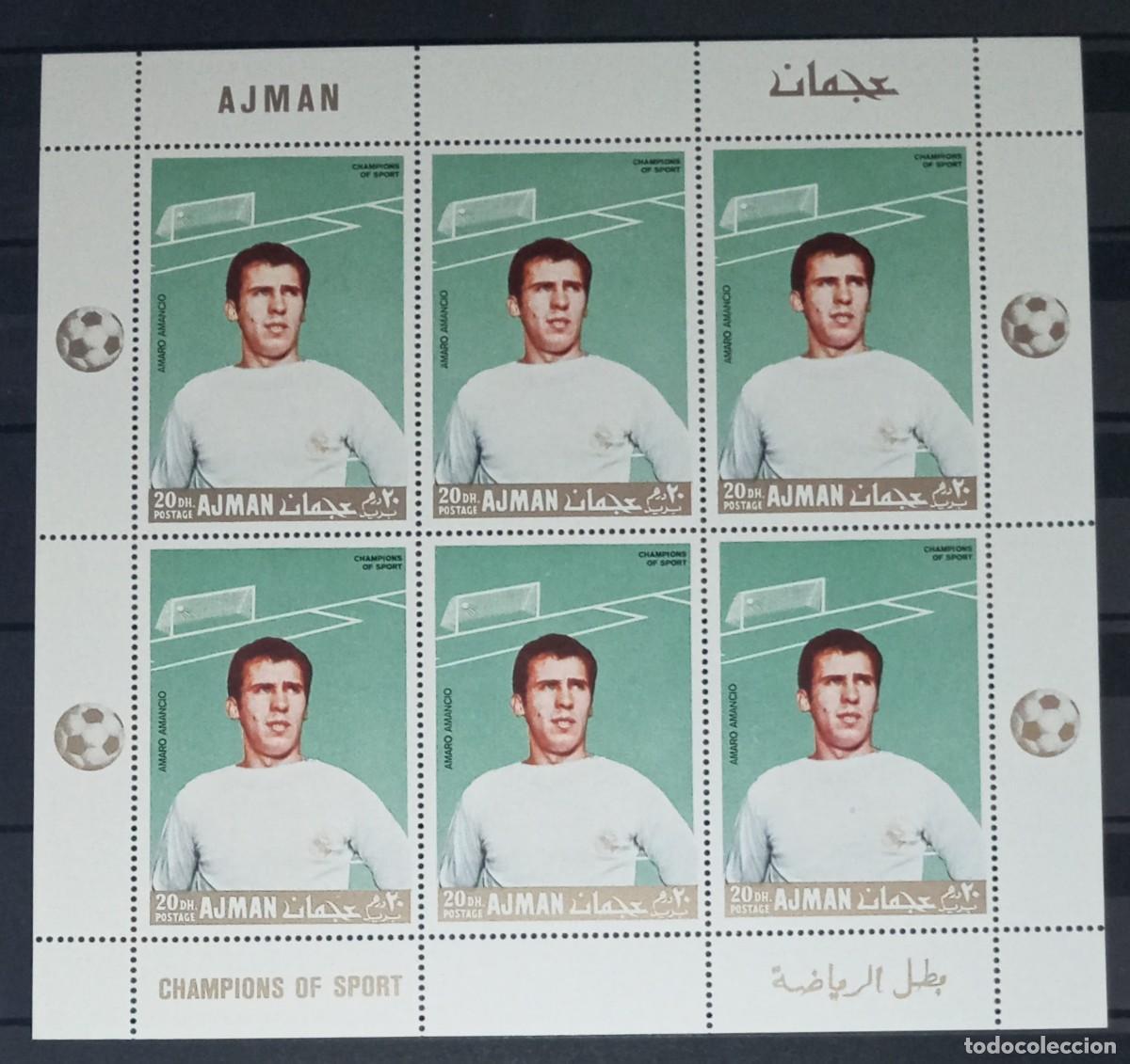 Sellos: AJMAN 1968 SHEET MNH AMANCIO AMARO CAMPEONES DEL DEPORTE FUTBOL FOOTBALL SOCCER SPORTS DEPORTES