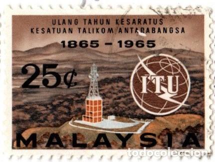 Sellos: Malasia. Torre y Emblema de I.T.U. 1965. YT-18. Usado
