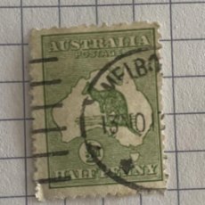 Sellos: SELLO Nº1 AUSTRALIA 1913 MAPA DE AUSTRALIA Y CANGURO VERDE HALFPENNY