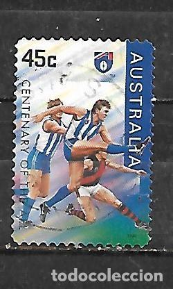 Sellos: 1996: Centenario de la liga nacional de f&uacute;tbol australiano - North Melbourne (usado) autoadhesivo