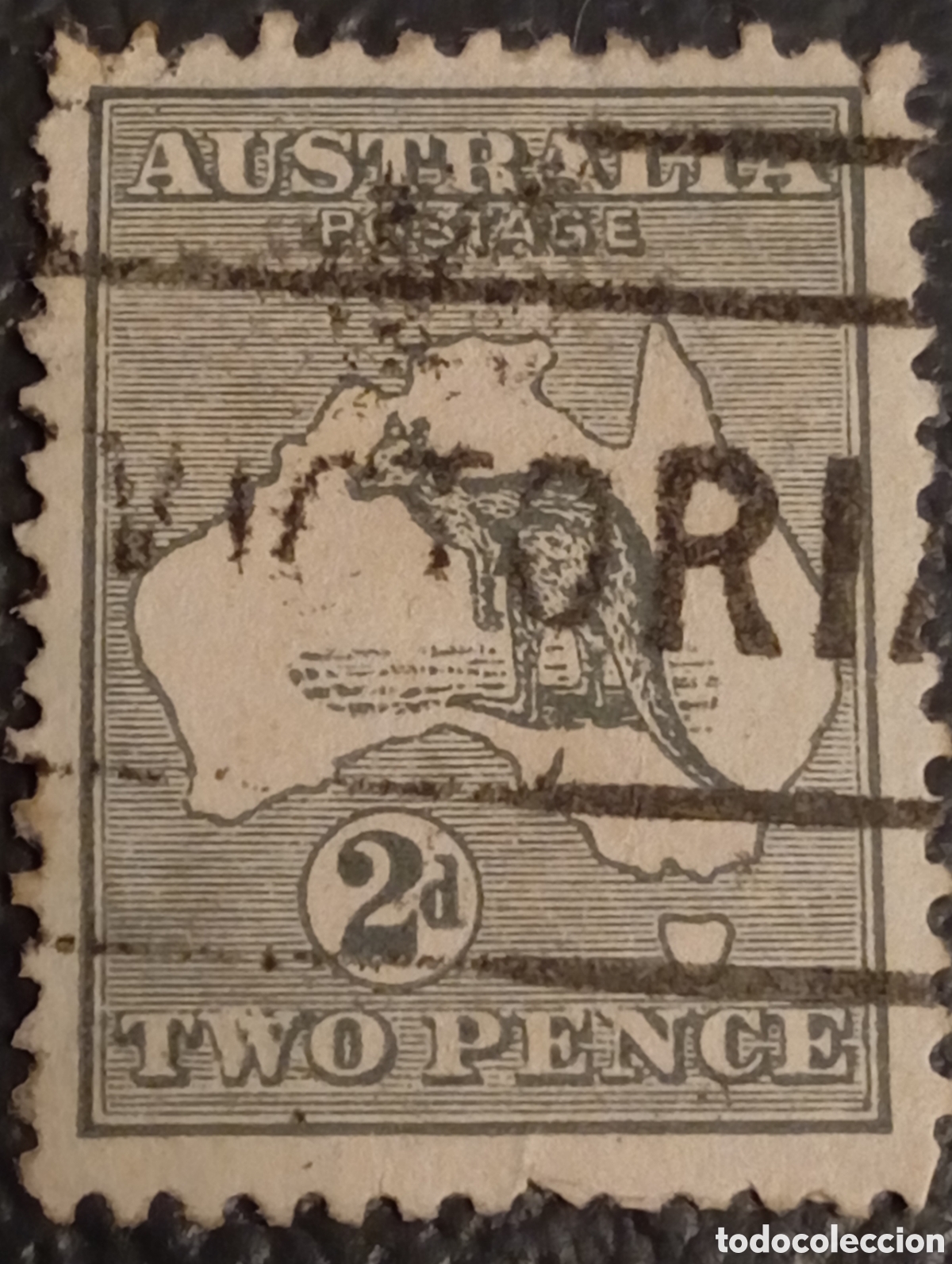 Sellos: Australia 1913 - Canguro y Mapa 2d Gris (Scott #3 / SG #3) - Usado