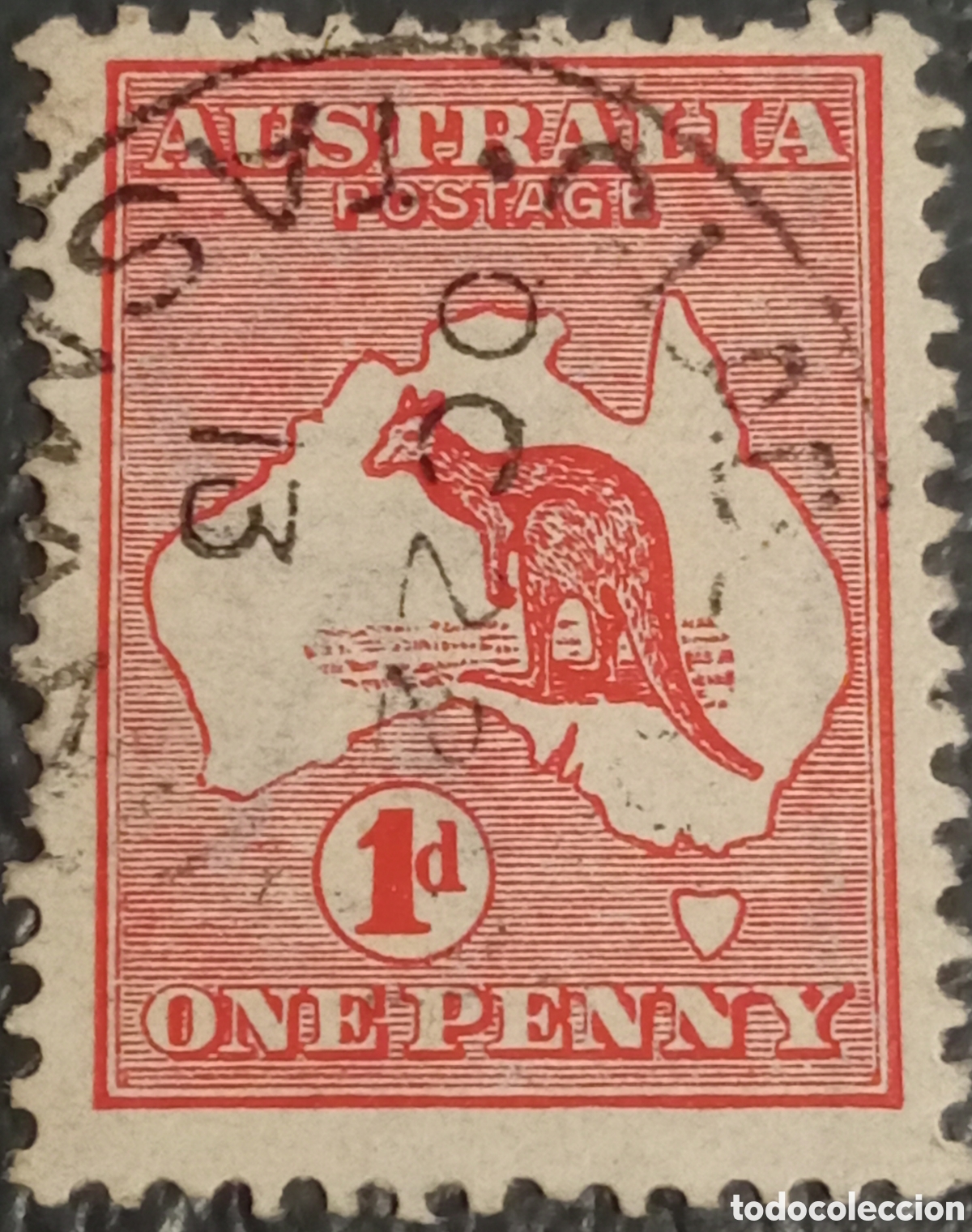 Sellos: Australia 1913 - Sello 1d Rojo Canguro y Mapa (SG 2) - Usado