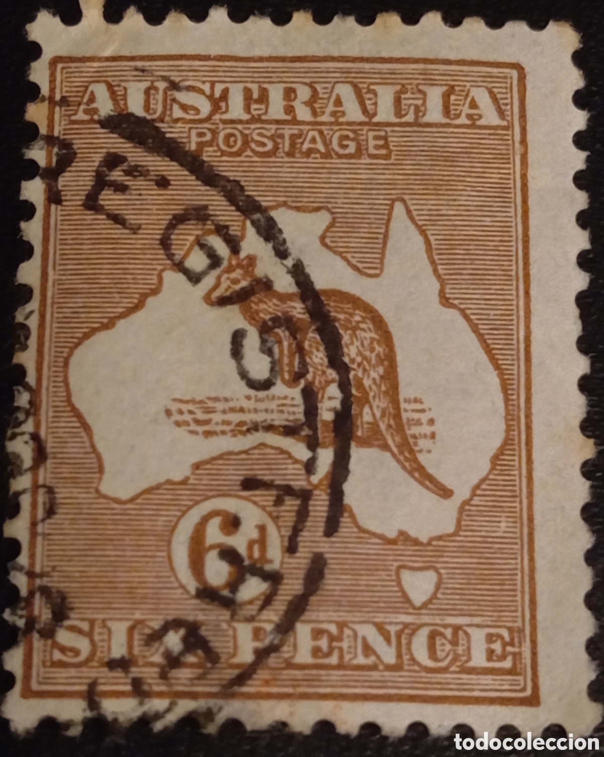 Sellos: Australia 1923 Sello Canguro y Mapa 6d Casta&ntilde;o Usado - SG 73 / Scott 49