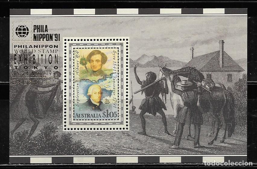 Sellos: AUSTRALIA 1991, HB. Ivert 16 - Bicentenario Exploraci&oacute;n de Australia, Inscrip. Phila Nippon Oro MNH.