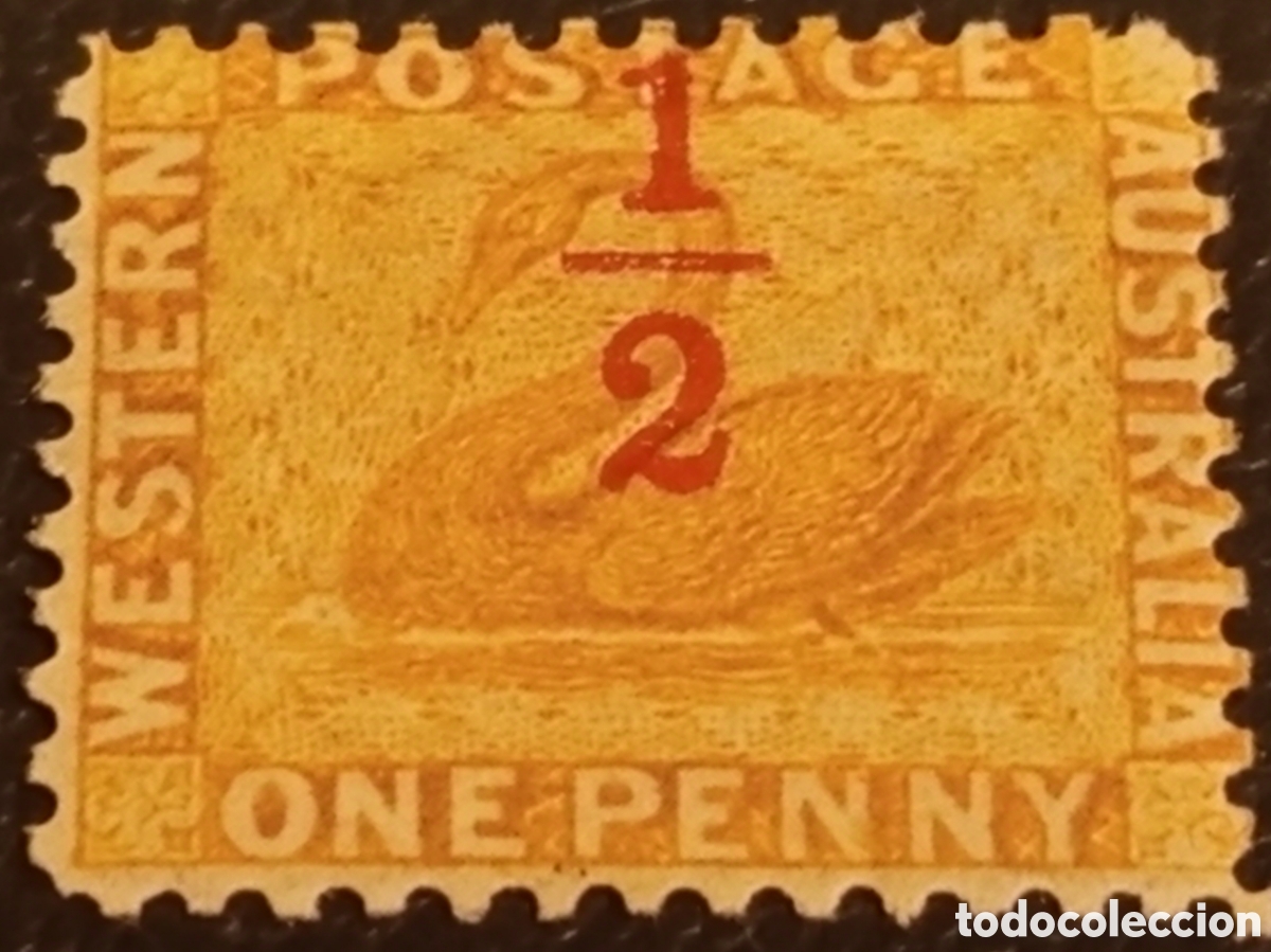 Sellos: Sello Australia Occidental 1884 Cisne &frac12;d s/ 1d Scott 53 MH