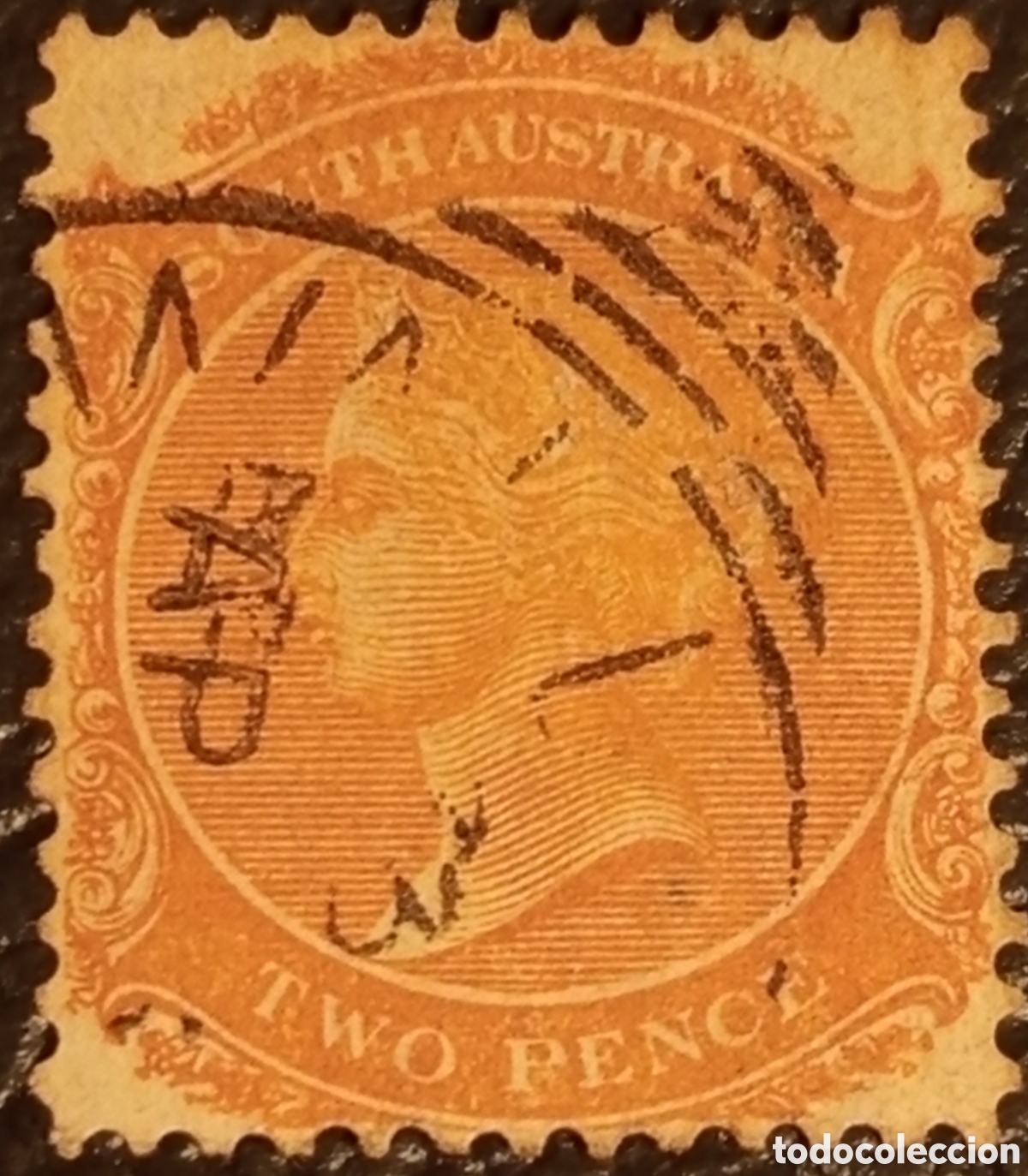Sellos: Sello Cl&aacute;sico Australia del Sur 1868 Reina Victoria 2d Two Pence Naranja Usado Cat SG 64