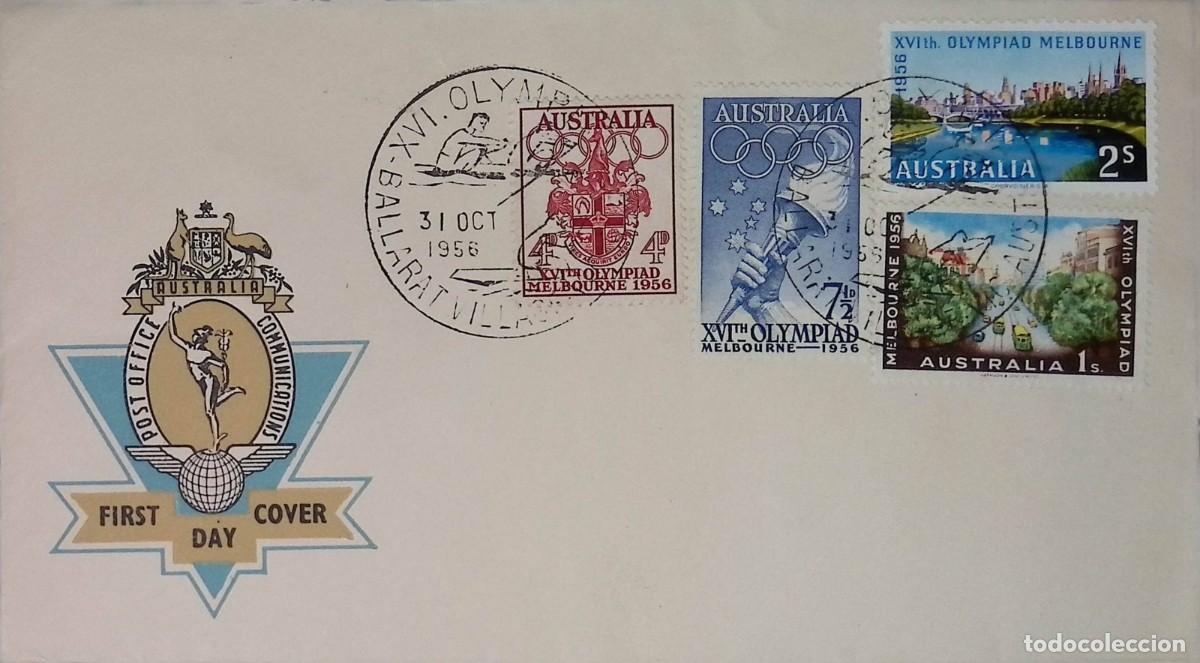 Sellos: O) 1956 AUSTRALIA, MELBOURNE COAT OF ARMS, SOUTHERN CROSS OLYMPIC TORCH, COLLINS STREET, MELBOURNE A