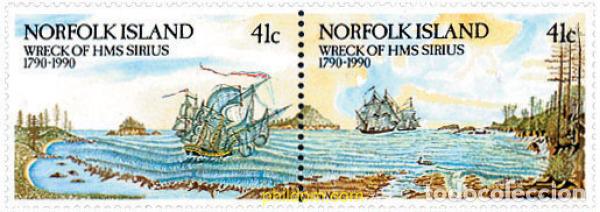 Sellos: 157100 MNH NORFOLK 1990 200 ANIVERSARIO DEL NAUFRAGIO DEL HMS SIRIUS