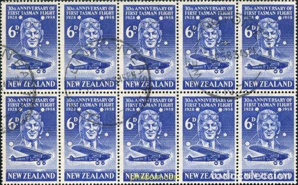 Sellos: 789593 USED AUSTRALIA 1958 30 ANIVERSARIO DEL PRIMER VUELO SOBRE EL MAR DE TASMANIA