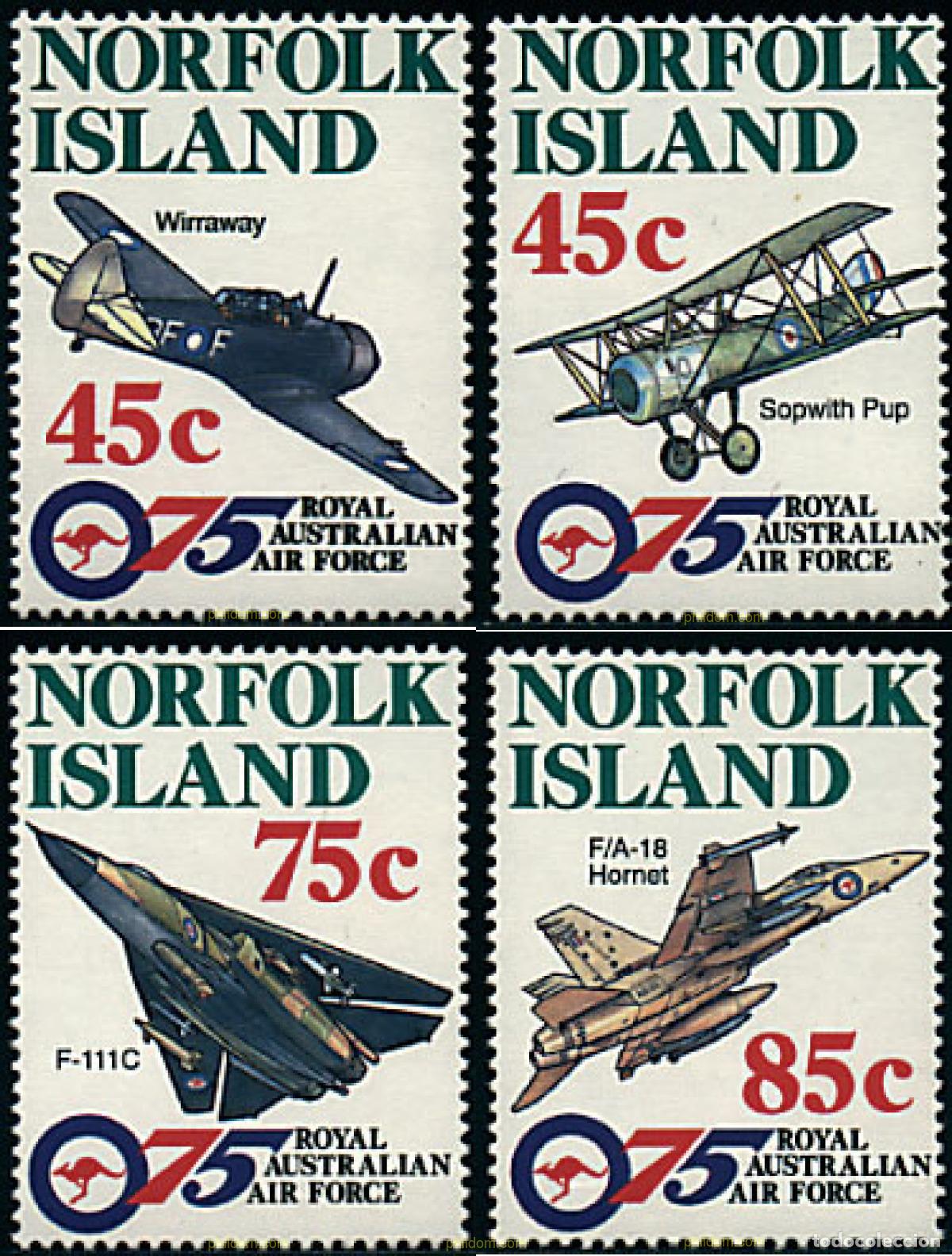 Sellos: 44867 MNH NORFOLK 1996 75 ANIVERSARIO DE LAS FUERZAS AEREAS AUSTRALIANAS
