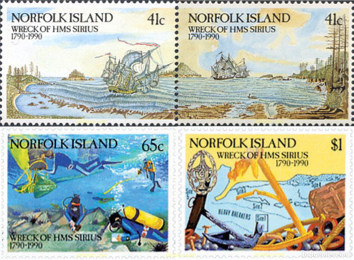 Sellos: 44854 MNH NORFOLK 1990 200 ANIVERSARIO DEL NAUFRAGIO DEL HMS SIRIUS