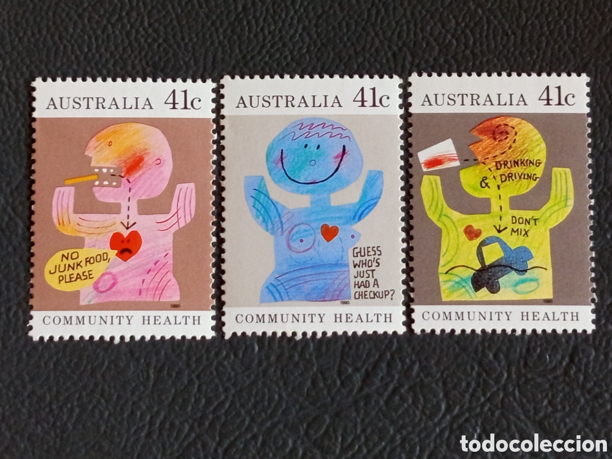 Sellos: Lote de 3 Sellos Australia 1990 Salud Comunitaria MNH/MH Nuevo (Michel 1219/1221)