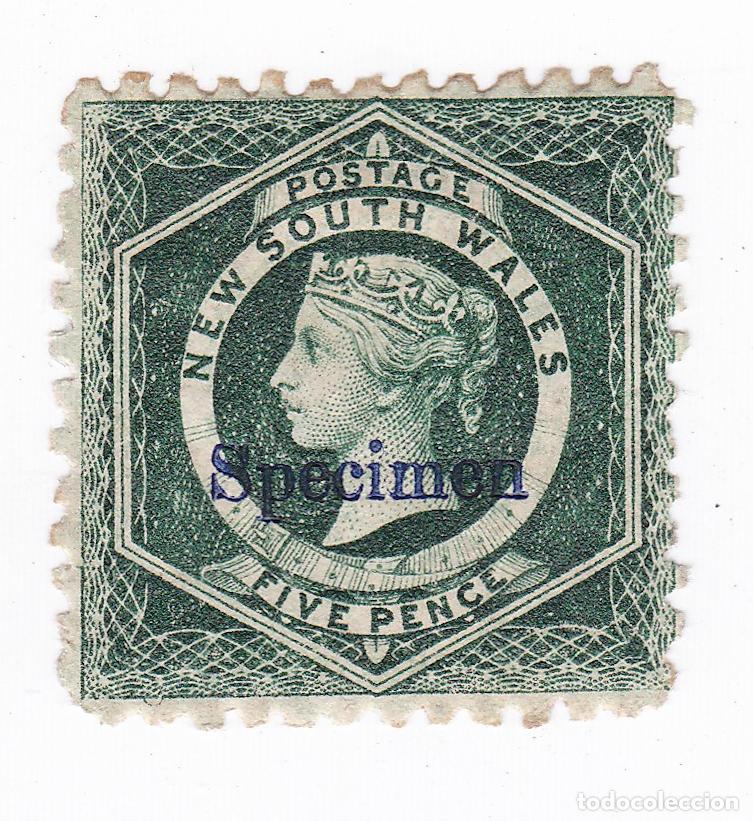 Sellos: Nueva Gales del Sur. Five Pence. A&ntilde;o 1884. Sobreimpreso Esp&eacute;cimen Specimen. Michel AU-NS 45. MH **