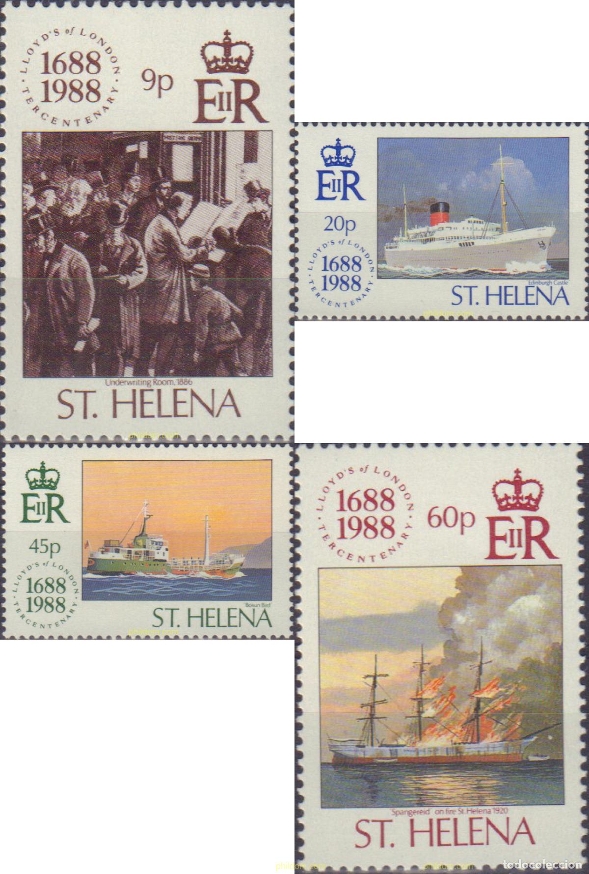 Sellos: 61171 MNH SANTA ELENA 1988 300 ANIVERSARIO DE LA COMPA&Ntilde;IA DE SEGUROS LLOYD'S
