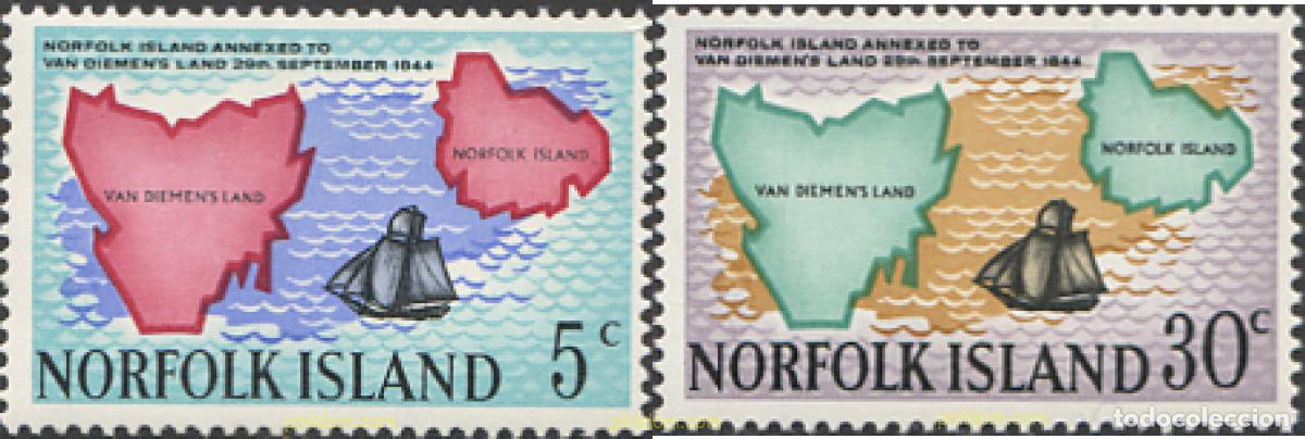 Sellos: 147949 MNH NORFOLK 1969 125 ANIVERSARIO DE LA ANEXION A LA TIERRA DE VAN DIEMEN (TASMANIA)