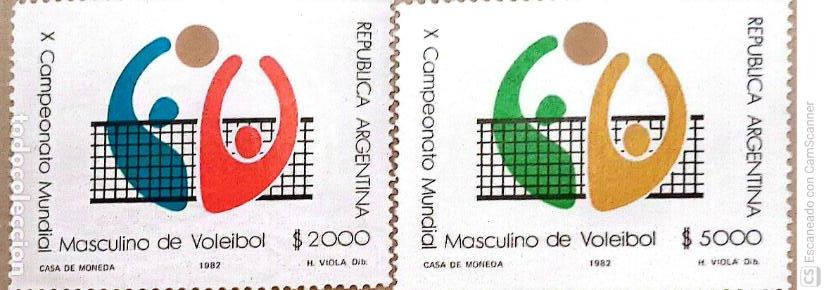 Sellos: Argentina. 1324/25 Campeonato mundial de volley masculino: escena del juego. 1982. Sellos nuevos y n