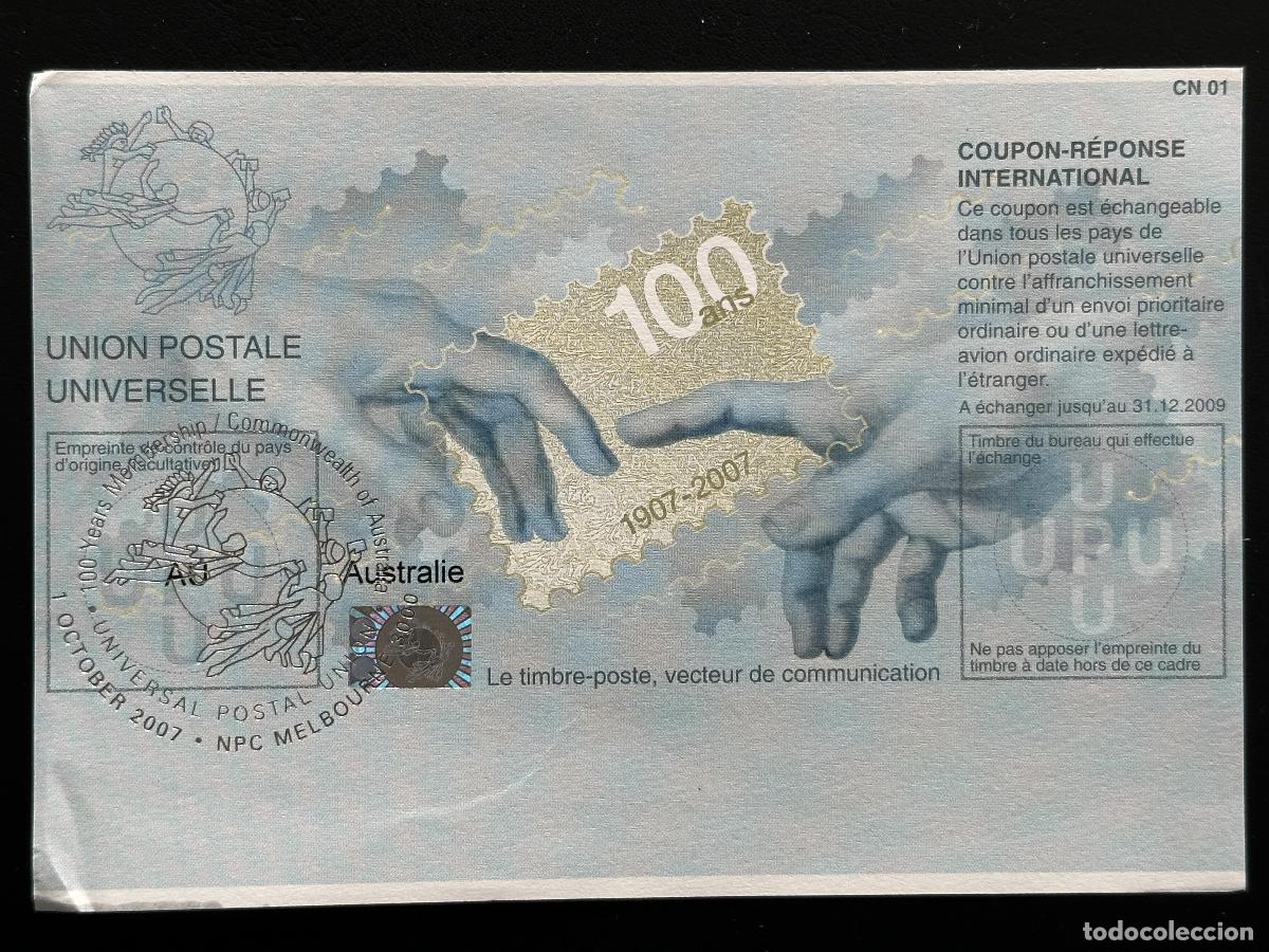 Sellos: CRI CN 01 Australia 100 a&ntilde;os UPU 1907 2007 cancelaci&oacute;n plata NPC Melbourne