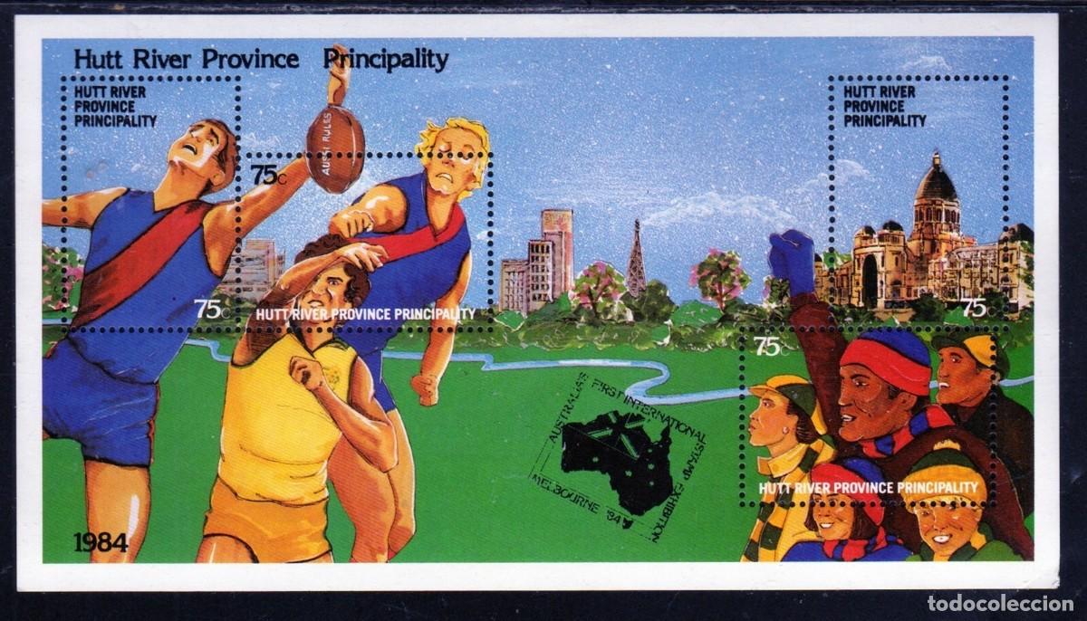 Sellos: AUSTRALIA HUTT RIVER 1984 SHEET MNH MELBOURNE 84 FUTBOL AUSTRALIANO AUSTRALIAN FOOTBALL FOOTY SPORTS