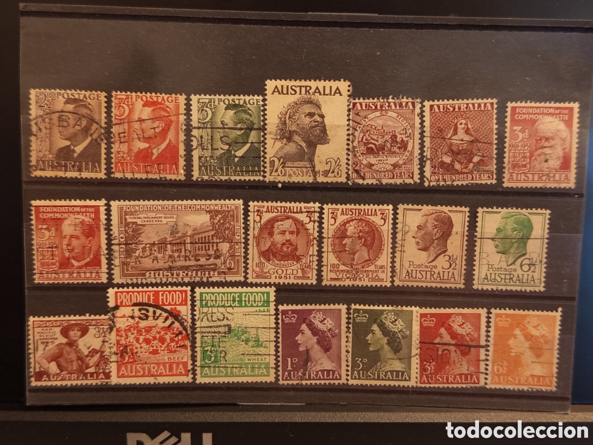 Sellos: Tarjeta con Lote de 20 Sellos Cl&aacute;sicos de Australia (A&ntilde;os 1950-1955)